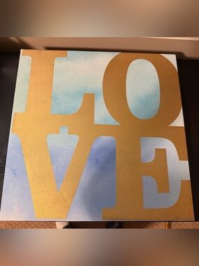 Gold & Blue 'LOVE' Wall Art Canvas
